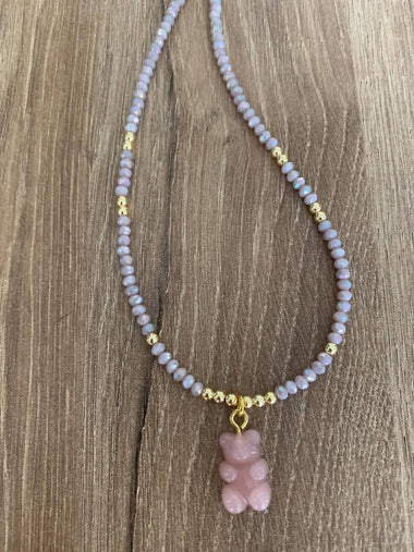 Crystal pink beads with pink gummy bear