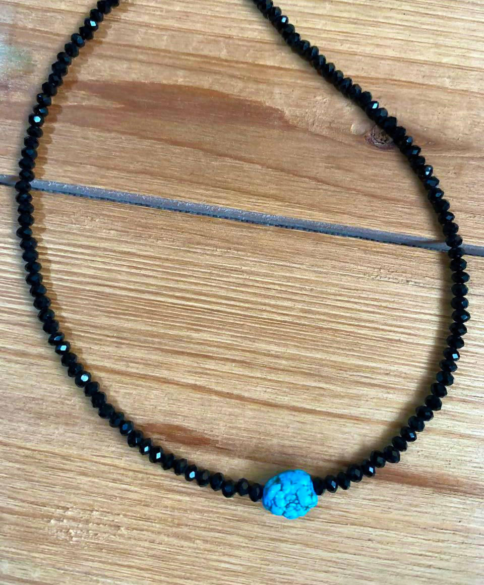 Crystal Black Choker with turquoise stone