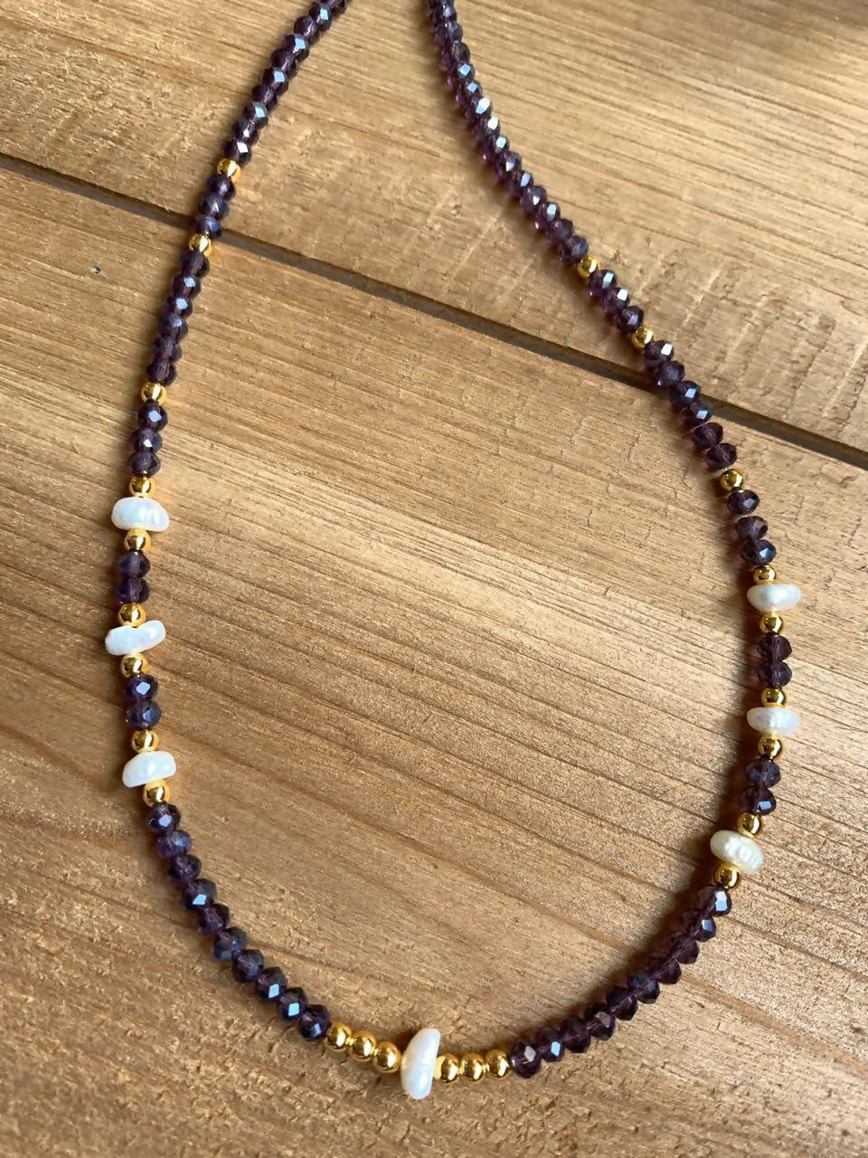 Purple choker with freshwater pearls