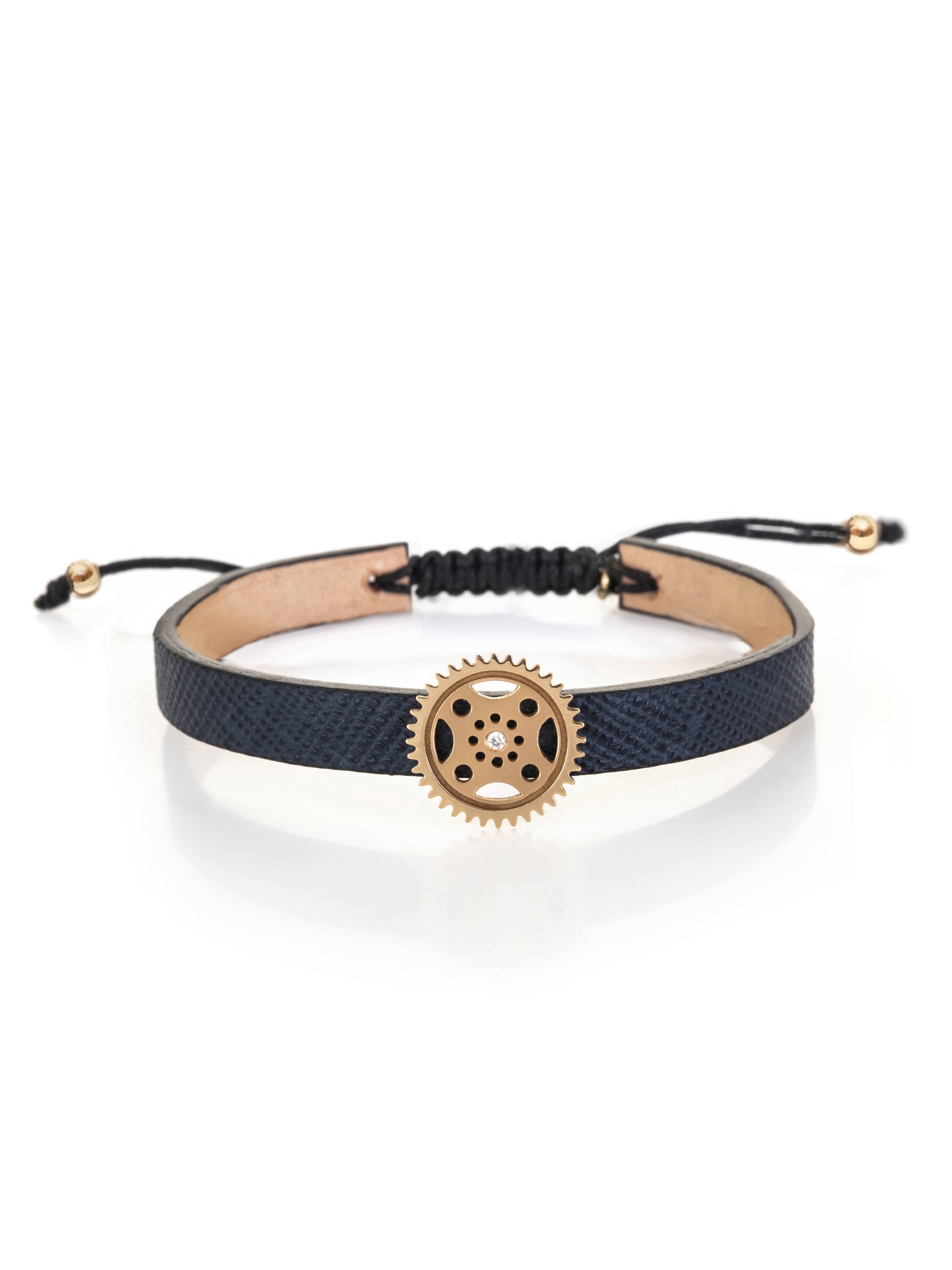 gold-uno-gear-leather-bracelet-soft buckle- By delcy