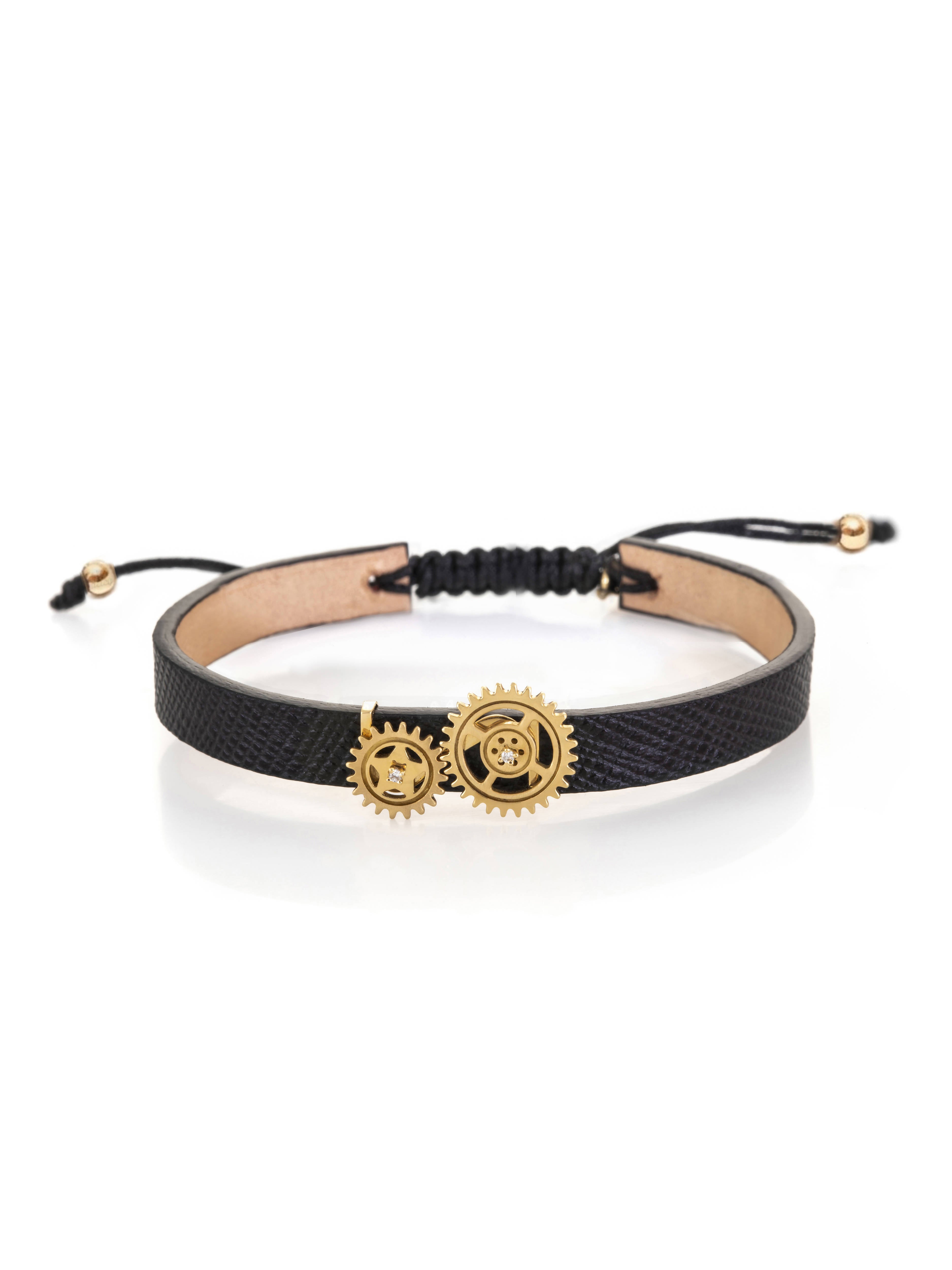 gold-duo-gear-leather-bracelet-soft buckle- By Delcy