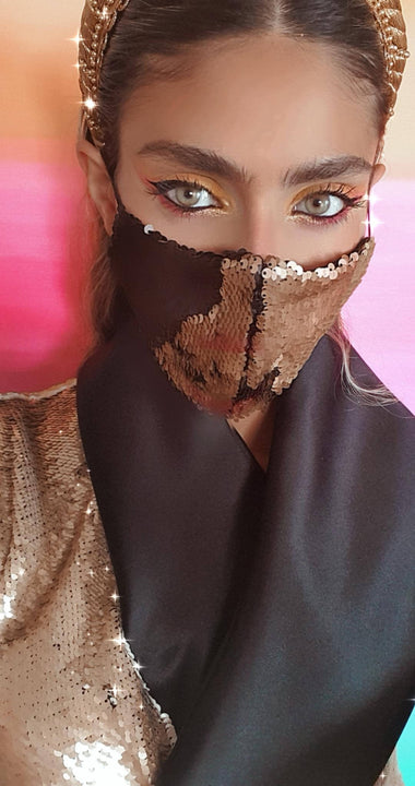Versatile Black and Gold Sequin Face Mask