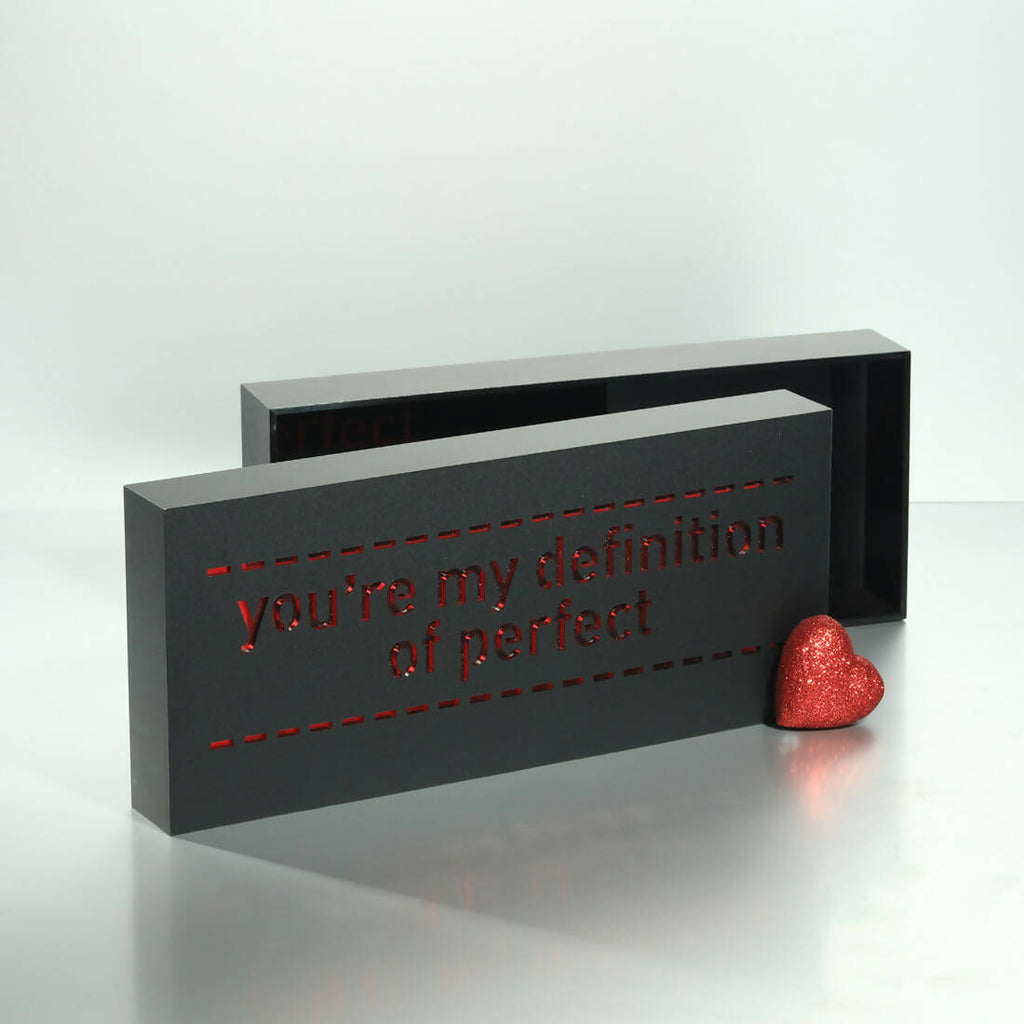 Custom-made rectangular love box design. CHOCOLATE NOT INCLUDED.