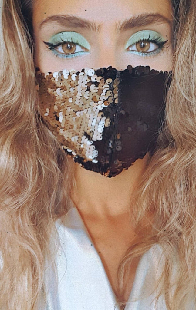 Versatile Black and Silver Sequin Face Mask