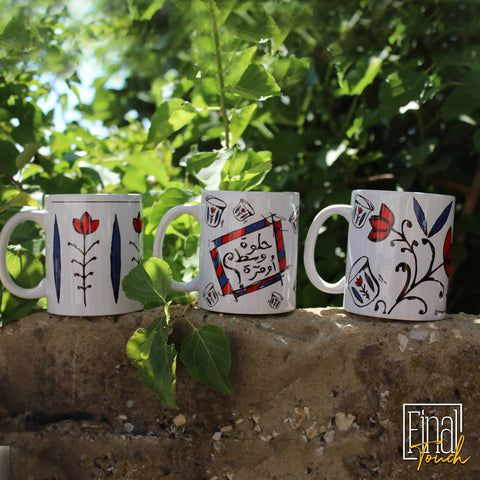 Lebanese mugs - set of 3 mugs (bleu and red)