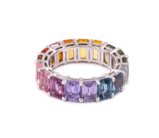 Emerald Cut Sapphire Eternity Rainbow Ring
