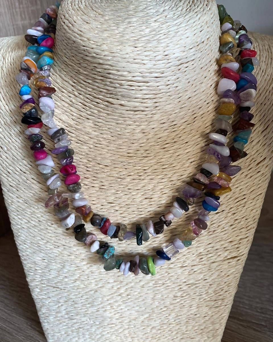 Multi color beach stone necklace
