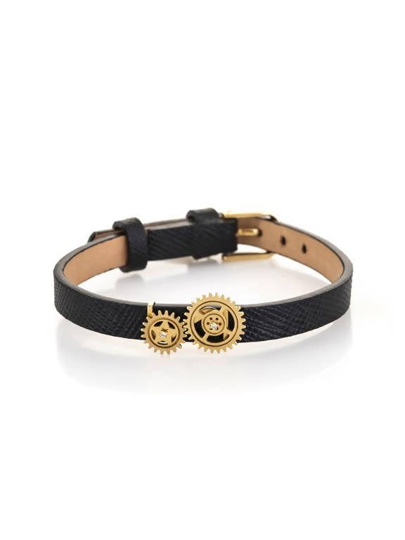 Gold-duo-gear-leather-bracelet-gold buckle- By Delcy