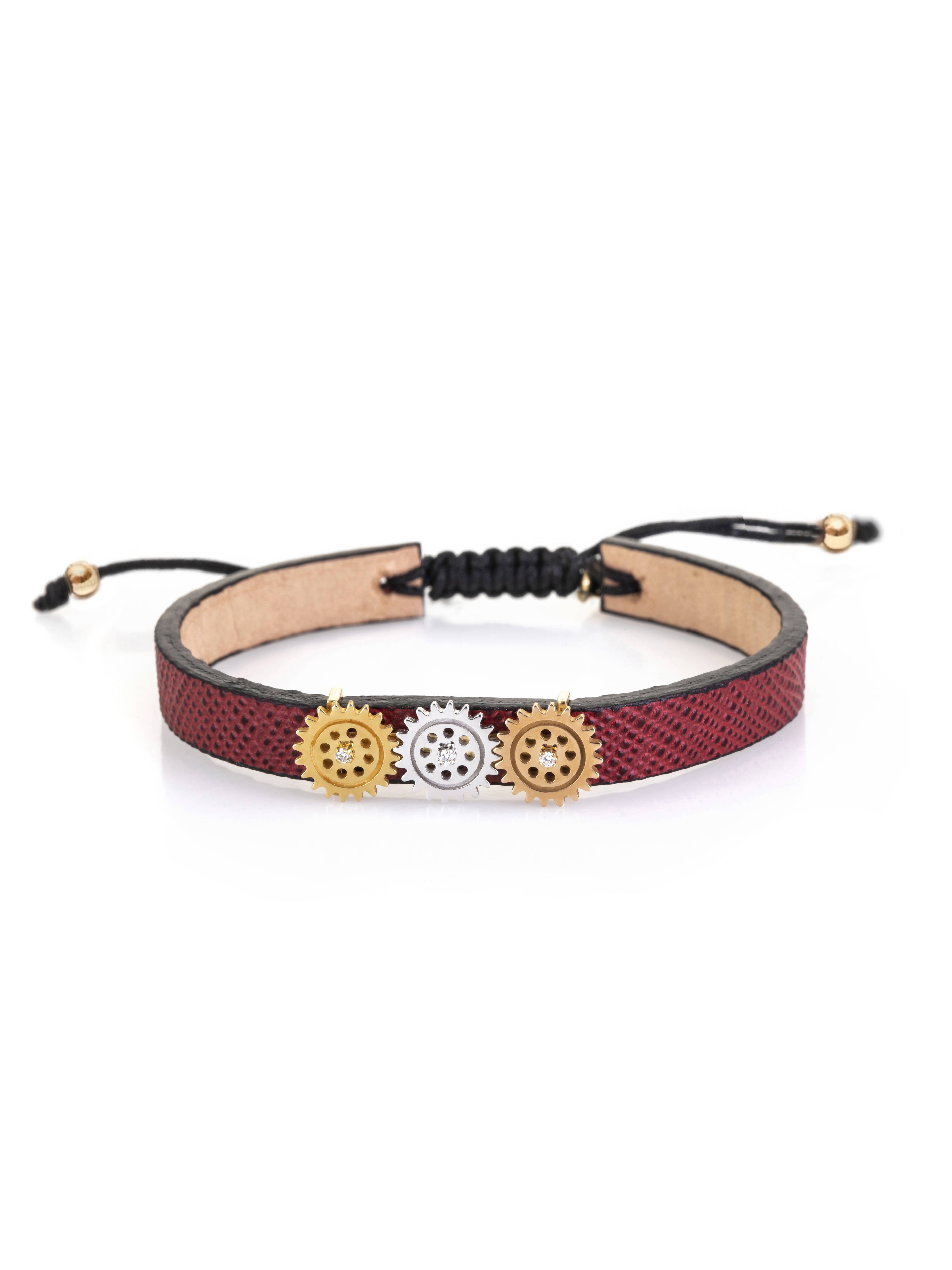 gold-trio-gear-leather-bracelet-softbuckle- By Delcy