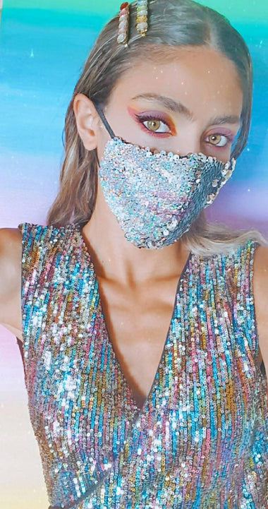 Versatile Holographic and Silver sequin face mask