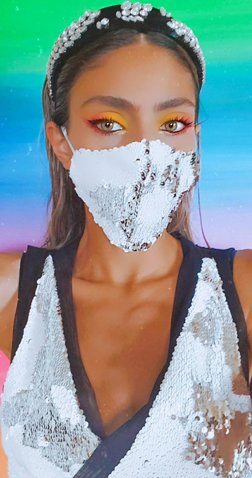 Versatile White and Silver sequin face mask