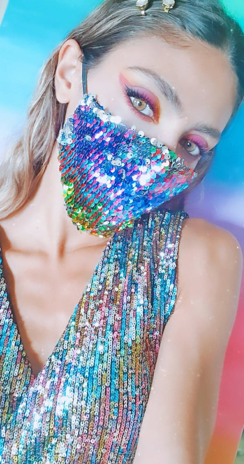 Versatile Multicolored and Silver Sequin face mask