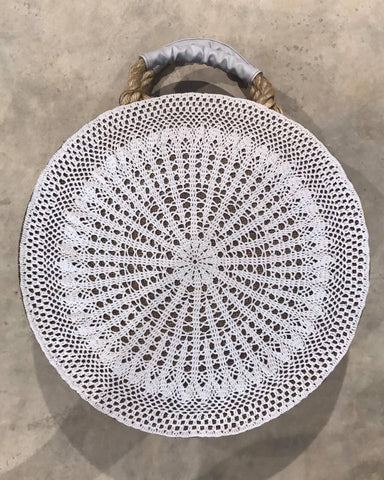 Beach Bag - Round Shape with White Crochet