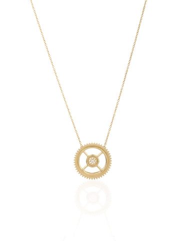 gold-uno-large-gear-necklace - By Delcy