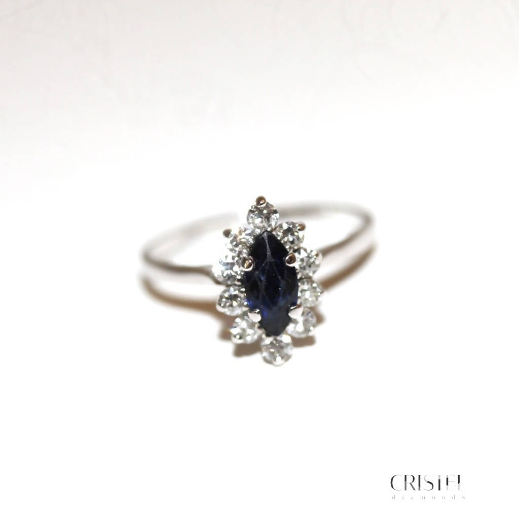 Marquise-cut Blue Sapphire Diamond Ring