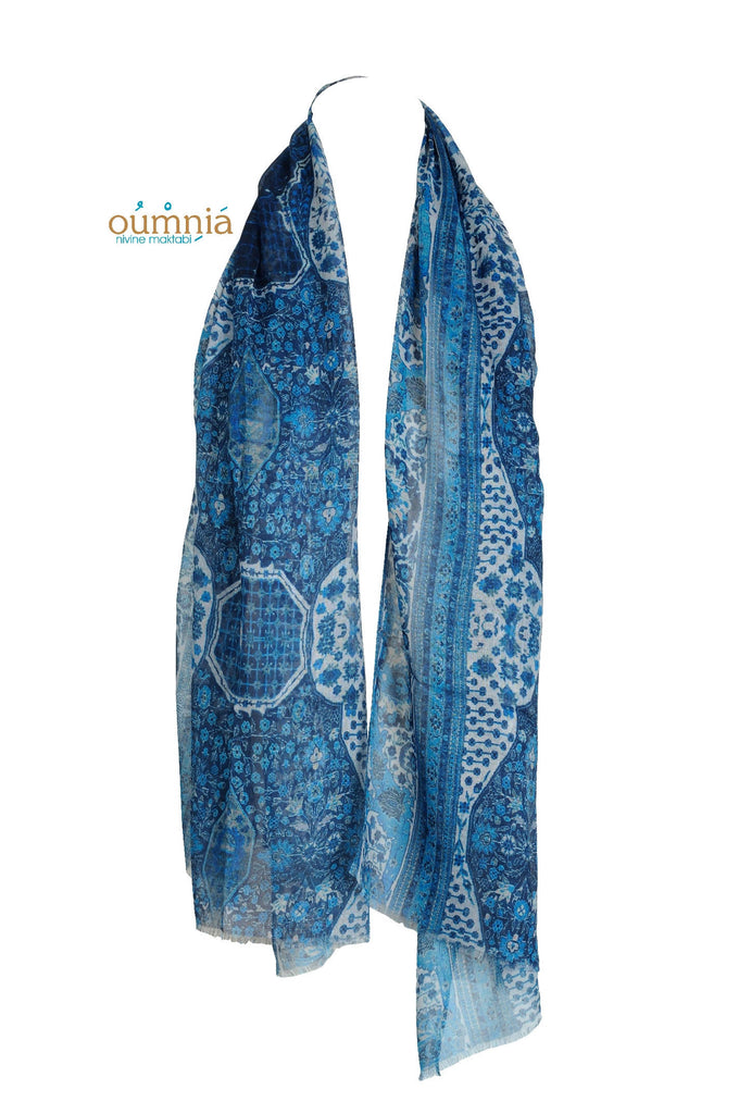ORIENTAL DESIGN BLUE SCARF- OUMNIA BY NIVINE MAKTABI