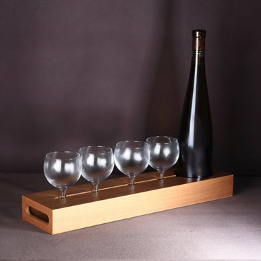 Custom-made bottle & glass stand design. BOTTLE & GLASSES NOT INCLUDED.