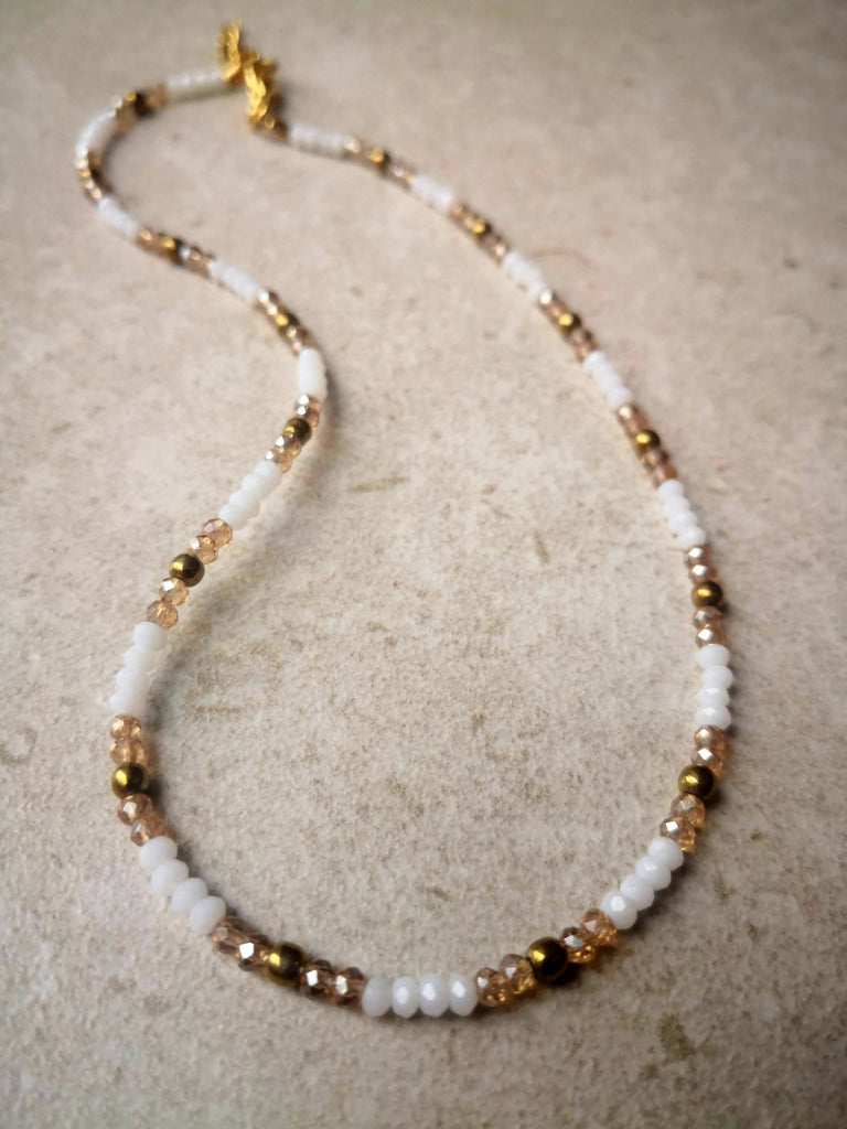 White and Brown crystal choker