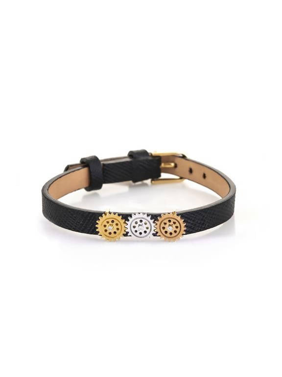 gold-trio-gear-leather-bracelet-gold buckle - By Delcy